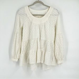 Meadow Rue by Anthropologie Embroidered Puff Sleeve Flowy Blouse Women’s Size XS